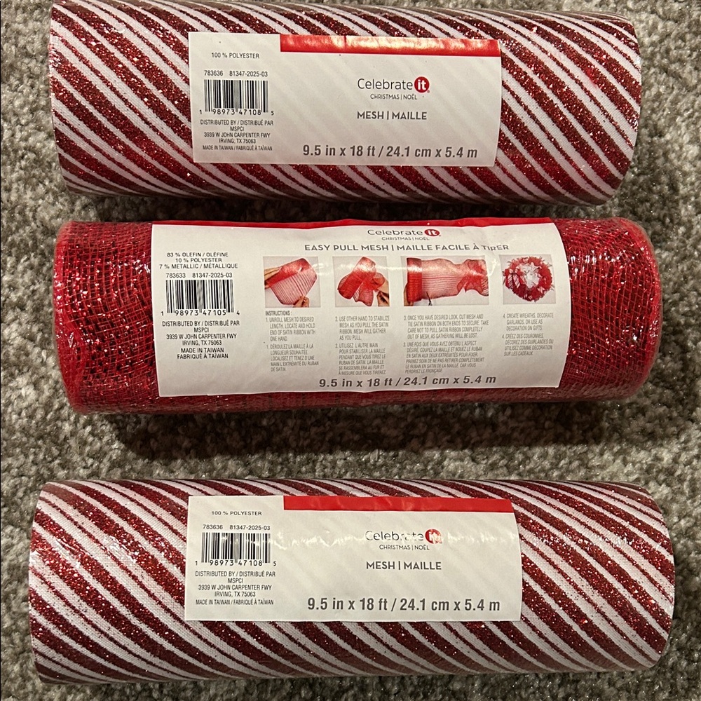 Celebrate It Red and White Striped Mesh Garland all 3 nwt included